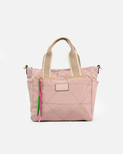 Casual Style Quilted Nylon Bag with Ribbon Handle and Decorative Detail