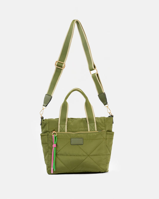 Casual Style Quilted Nylon Bag with Ribbon Handle and Decorative Detail