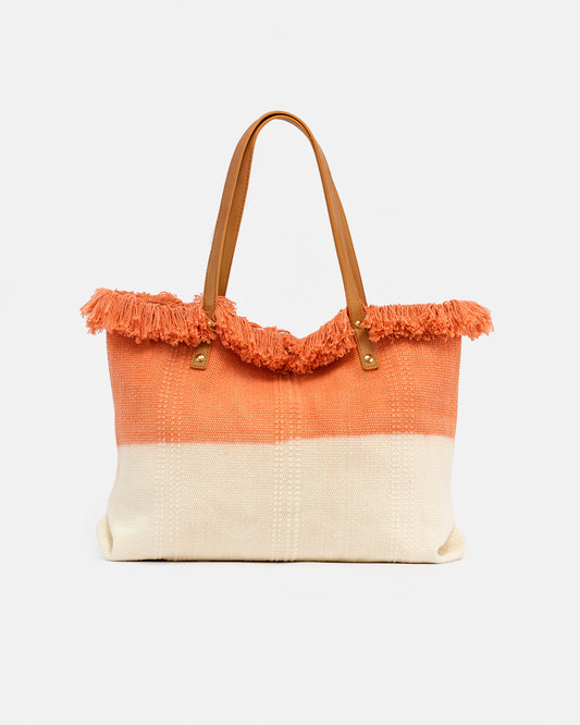 Bolso Shopper de Playa  Bicolor – Estilo Boho con Flecos