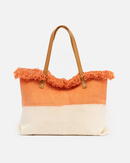 Bolso Shopper de Playa  Bicolor – Estilo Boho con Flecos
