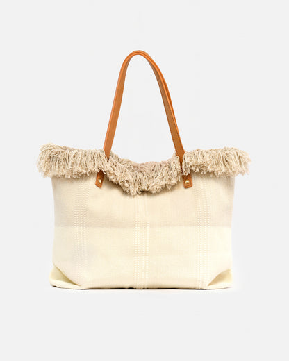Bolso Shopper de Playa  Bicolor – Estilo Boho con Flecos
