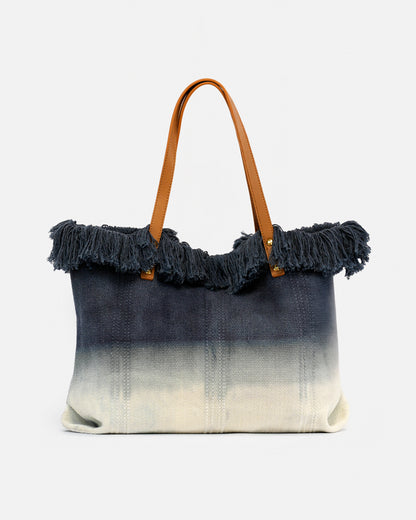 Bolso Shopper de Playa  Bicolor – Estilo Boho con Flecos