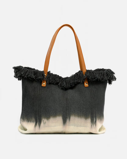 Bolso Shopper de Playa  Bicolor – Estilo Boho con Flecos