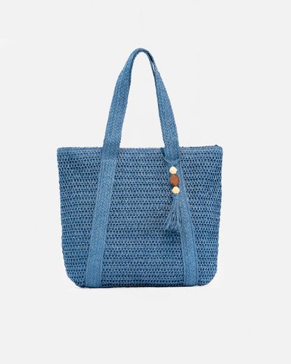 Ladies' wicker handbag, casual shoulder bag with wooden detail.