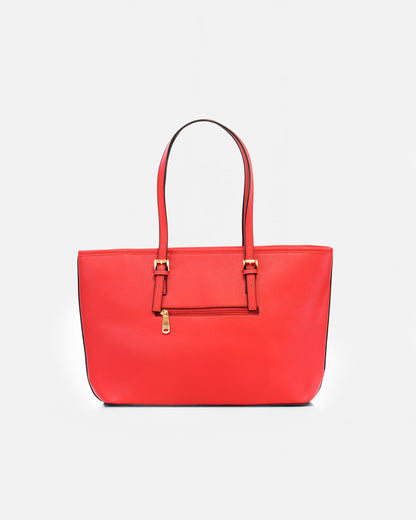 Bolso Tote / Shopper Texturizado con Charm Metálico y Asas Largas