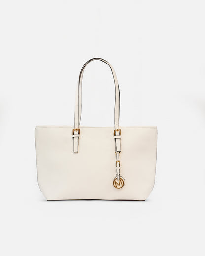 Bolso Tote / Shopper Texturizado con Charm Metálico y Asas Largas