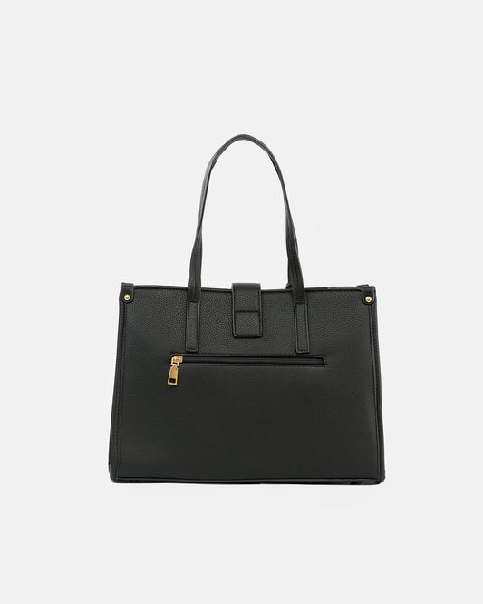 Set of Textured Faux Leather Shopper Bags with Metallic Appliques and Decorative Chain