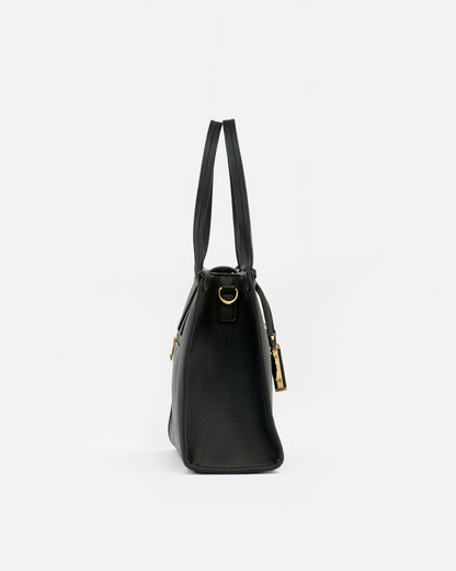 Set of Textured Faux Leather Shopper Bags with Metallic Appliques and Decorative Chain